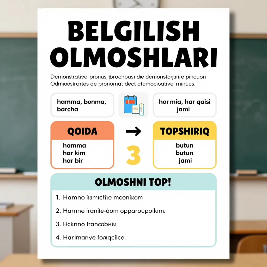 O‘zbek tili fanidan “Belgilash olmoshlari” mavzusida maktab ko‘rgazmasi …