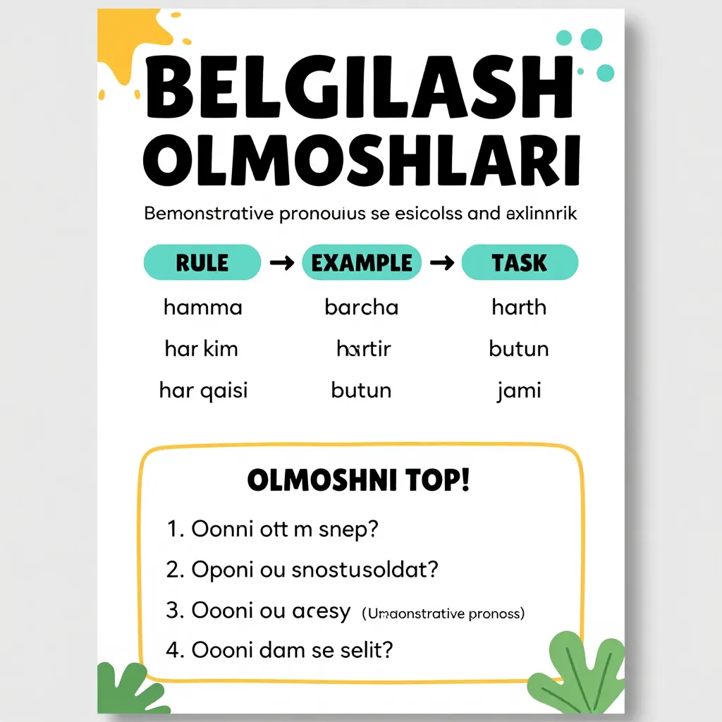 O‘zbek tili fanidan “Belgilash olmoshlari” mavzusida maktab ko‘rgazmasi …