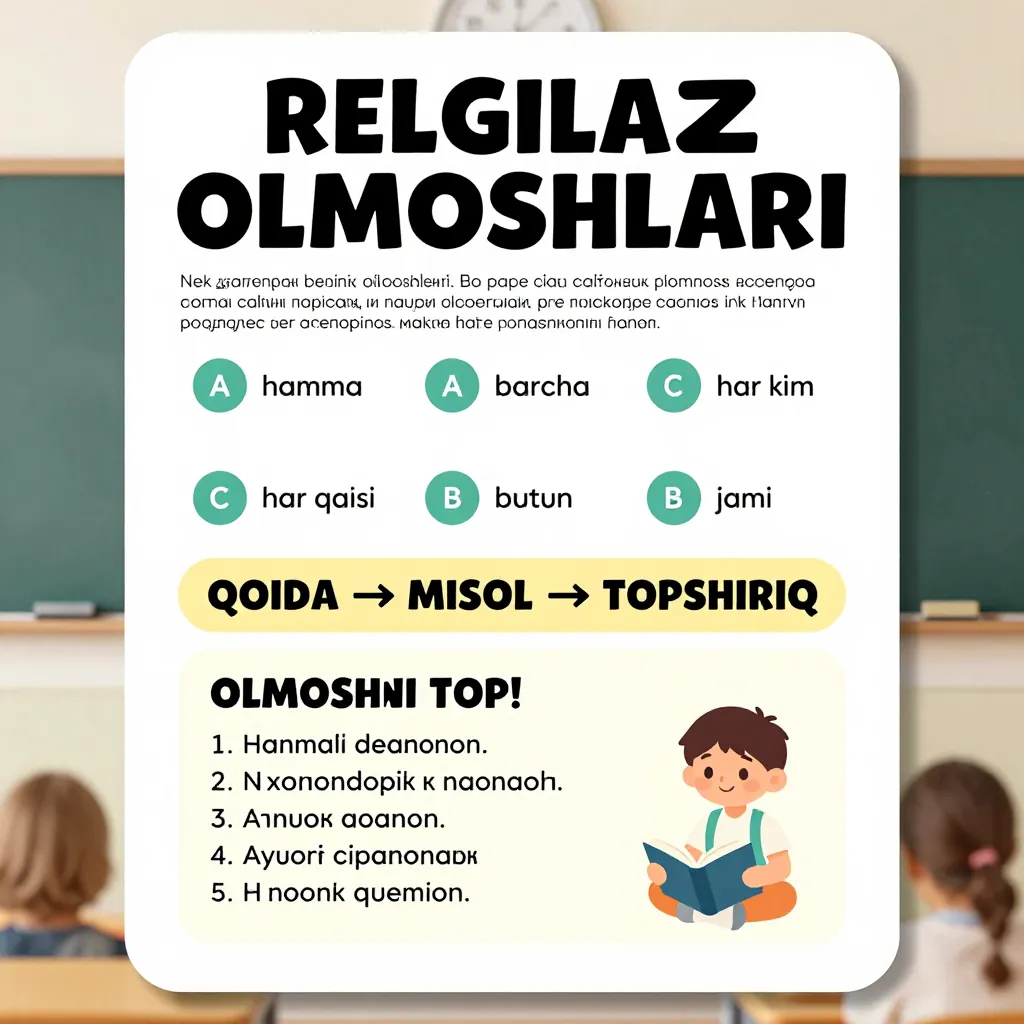 O‘zbek tili fanidan “Belgilash olmoshlari” mavzusida maktab ko‘rgazmasi …